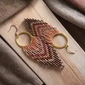 Beaded Fringe Hoop earrings, warm earth colors