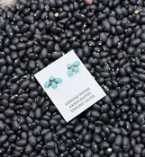 Genuine Kingman Turquoise Cluster Stud Earrings | 925 Sterling Silver | Native Made