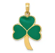 14K Gold Green Enameled Shamrock Pendant