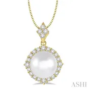 10 MM Cultured Pearl and 1/2 Ctw Round Cut Diamond Pendant in 14K Yellow Gold with chain