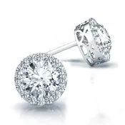 14k Round Diamond Halo Stud Earrings