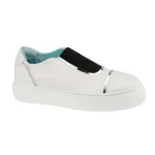 Fifty-12 Alice Lux Sneaker in White Lambskin Nappa Leather Silver Detail and Black Elastic