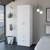18.9  Modern Double-door Armoire with Two Bottom Drawers and Hanging Rod for Bedroom