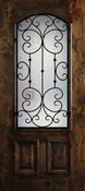 6' 8" 2/3 Arch Lite Knotty Alder Wood Front Door with Glass and Iron Grille - PD KA 3068-23 SANT