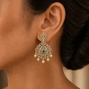 2 In 1 Bridal Diamond Earrings with changeable Natural Emerald/Rubies and Pearl Drops