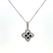 14K White Gold Round Shape Diamond and Sapphires 14K White Gold Necklace (.20ctw)