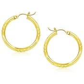 10k Yellow Gold Diamond Cut Hoop Earrings (3x25mm)
