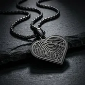 Black Plated Sterling Silver Fingerprint Heart Necklace