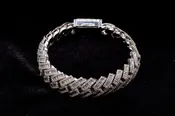 10K WHITE GOLD 13.00 CTW BAGUETTE & ROUND DIAMOND CUBAN LINK BRACELET 8"