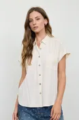 Collared Ruched Shoulder Short Sleeve Shirt