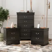 Black / Cherry / White 3-Piece Bedroom Set – 2 Nightstands + 1 Chest (For 2)