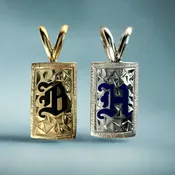 8mm x 1/2" Enamel Initial Pendants in 14K Gold [various letters]