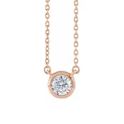 14K Rose Gold Round Brilliant Diamond Bezel Necklace, 18"