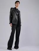 Blazer croisé en cuir plongé noir