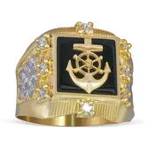 14k Gold Anchor Onyx Ring