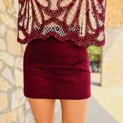 Bordeaux Nights Faux Suede Mini Skirt