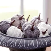 12/Pack Cream & Gray Burlap Pumpkins 1.5"