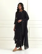 Black Hand Embroidered Chanderi Silk Suit Set