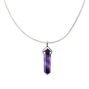 Amethyst Hexagon Point Pendant Necklace  on Stainless Steel Adjustable Chain