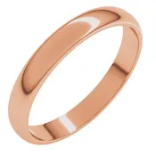 10K Rose Gold 3 mm Lightweight Half Round Band Size 4.5