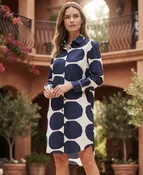Midnight Navy Geometric Block-Print Shirt Dress SL-600