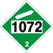 1072 OXYGEN COMPRESSED NON-FLAMMABLE GAS – CLASS 2 DOT PLACARD