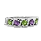 14KT White Gold Men’s Five Stone Ring – Diamonds, Amethyst & Peridot