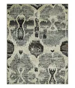 4x6 and 8x10 Hand Knotted Ivory, Charcoal and Brown  Antique Persian Style  Recycled Silk Area Rug