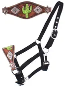 #097: Showman ®  Adjustable nylon bronc halter with hand painted navajo cactus print noseband