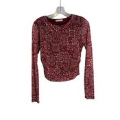 ACTIVE USA Size MEDIUM Burgundy/Pink Geometric Long Sleeve Mesh TOP