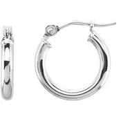 14K White Gold 13mm Hoop Earrings | Lady's Polished Small Hoops