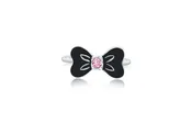 Black Ribbon Pin Crystal White Gold Plated Girl's Ring