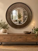 40" ROUND BEVELED MIRROR, RIBBED FRAME