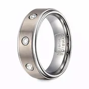 Brushed Finish Men's Tungsten Wedding Ring, 3 Bezel Set CZ | 8mm
