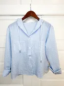 Beach Breeze Seersucker Button Down Hoodie Top