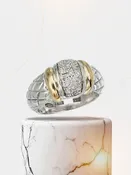 Pavé Center Sterling Traversa Dome Ring with Yellow Gold Rondelles