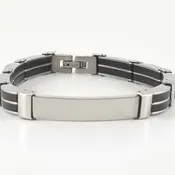 Black Rubber Bracelet |Stainless Steel | Engravable Bracelet | L-22cm W-8mm | Adult Men | Women