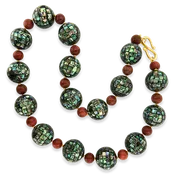 Abalone & Coral Ball Necklace & Earring Set