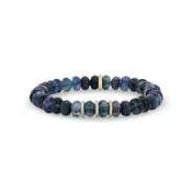 14k Blue Mix Gemstone Beaded Bracelet with Diamond Rondelles - 8mm