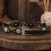 Aly Belt – Thin Black Concho Western Belt with Turquoise