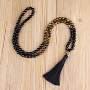 108 Beads Mala Tassel Necklace TIger's Eye Obsidian Bracelet