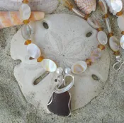 Mother of Pearl and Brown Sea Glass Pendant Necklace