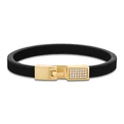1933 by Esquire Men's Natural White Sapphire & Black Leather Bracelet 14K Yellow Gold-Plated Sterling Silver 8.5"