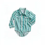 2 Rowels Ranch Boy's Infant Turquoise and White Long Sleeve Performance Snap Onesie