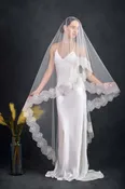 White Floor Length Mantilla Lace-trimmed Bridal Veil 98" — NK Bride