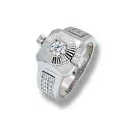Rhodium 925 Silver Men's Moissanite Round Bezel Statement Ring