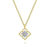0.12ctw Round Diamond Floral Pendant Necklace - 14K Multi-Tone Gold