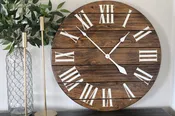 Dark Stained Large Farmhouse Wall Clock with White Roman Numerals