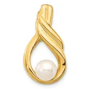 14k 6-7mm Button White Freshwater Cultured Pearl Pendant Chain Slide
