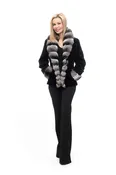 Black Sheared Mink Jacket with Natural Chinchilla Tuxedo and Cuffs